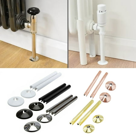 2 Pk Pipes Radiator Pipe Covers Sleeve 15Mm Collars Cut Fit Bathroom Chrome