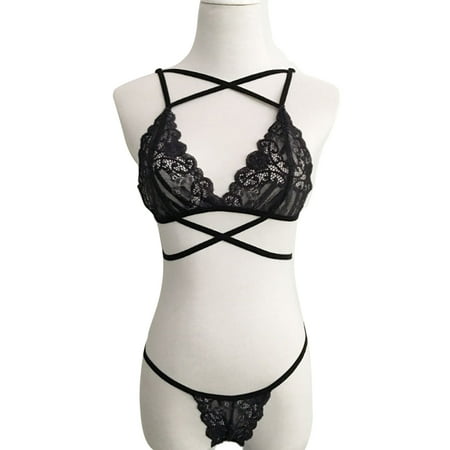 Women Sexy Lingerie Bra Set Lace Belt Hollow Out Bras Underwear Set