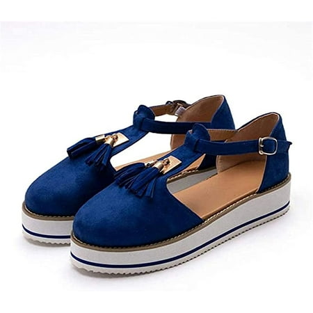 Sandals for Women Wide Width Arch Support Platform & Flat Sandals Shoes Breathable Anti-Slip Casual for Summer Outdoor Blue 35