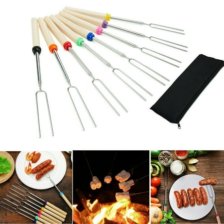 8pc BBQ Cookware Barbecue Forks Marshmallow Roasting Sticks Telescoping Skewers