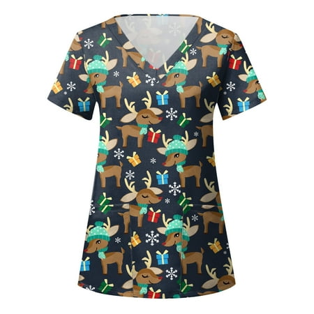 Womens V-Neck Christmas Scrub Tops Ladies Casual Christmas Print Short Sleeve Pocket Loose Caring Workwear
Womens V-Neck Christmas Scrub Tops Ladies Casual Christmas Print Short Sleeve Pocket Loose Caring Workwear