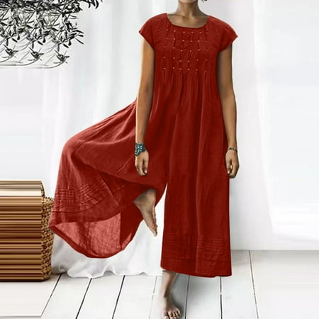 Quealent Dressy Jumpsuits For Women Women Solid Long Rompers Short Sleeve Round Neck Zippered Loose Jumpsuit Red L
Quealent Dressy Jumpsuits For Women Women Solid Long Rompers Short Sleeve Round Neck Zippered Loose Jumpsuit Red L