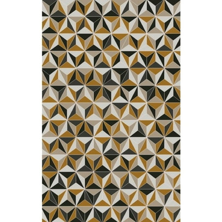 5' x 8' Perpetual Pinwheels Saffron, Charcoal Gray, Jet Black and White Area Throw Rug