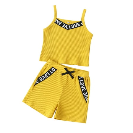 GWAABD Girl Toddler Clothes Yellow Cotton Blend Toddler Baby Kids Girls Ribbed Solid Letter Printed Slip Top+Shorts Outfits 110
GWAABD Girl Toddler Clothes Yellow Cotton Blend Toddler Baby Kids Girls Ribbed Solid Letter Printed Slip Top+Shorts Outfits 110