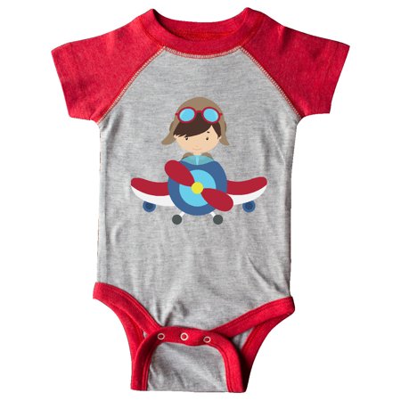 Inktastic Pilot Boy Boy With Brown Hair Boy In Airplane Gift Baby Boy Bodysuit