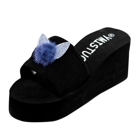 

WILLBEST Slippers for Women Range Indoor Flat Sandals Thick Sole Strappy Furry Plush Fluffy Slide Slipper Sandals