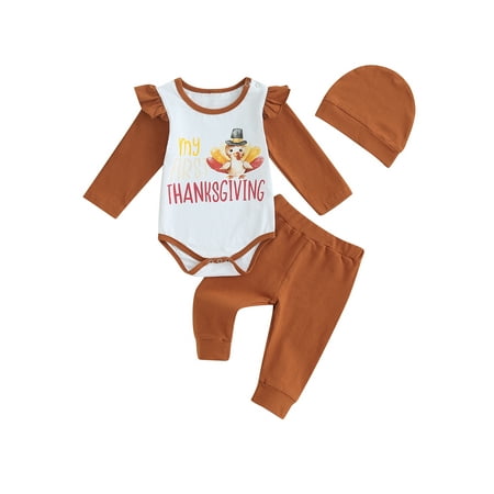 Qtinghua Newborn Baby Girls Thanksgiving Outfits Long Sleeve Letter Turkey Print Romper with Pants and Hat Clothes Reddish Brown 3-6 Months
Qtinghua Newborn Baby Girls Thanksgiving Outfits Long Sleeve Letter Turkey Print Romper with Pants and Hat Clothes Reddish Brown 3-6 Months