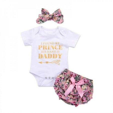 Infant Baby Girl Summer 3Pcs/Sets Casual Short Sleeve Cotton Romper Tops Floral Pattern Briefs Shorts With Headband Outfits Set