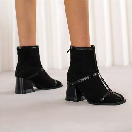 ERTUTUYI Ladies Fashion Solid Color Flock Back Zipper Square Toe Chunky High Heel Booties Black 42
ERTUTUYI Ladies Fashion Solid Color Flock Back Zipper Square Toe Chunky High Heel Booties Black 42