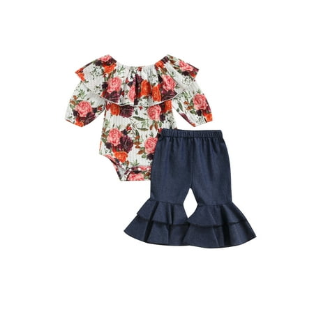Douhoow Infant Girl Clothes Set Floral Elastic Neck Ruffle Long Sleeve Romper Flare Pants
Douhoow Infant Girl Clothes Set Floral Elastic Neck Ruffle Long Sleeve Romper Flare Pants