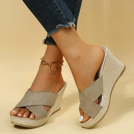 Sandals Ladies Fashion Summer Suede Cross Strap Slippers Woven Bottom Wedge Slippers
Sandals Ladies Fashion Summer Suede Cross Strap Slippers Woven Bottom Wedge Slippers