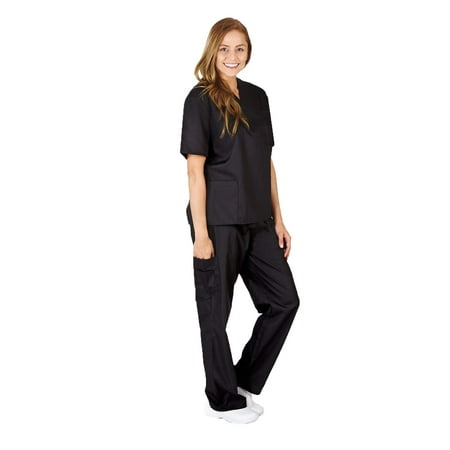 Women s Scrub Sets Scrub Top and Pants (Black 4X-Large)