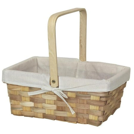 12 in. Rectangular Woodchip Lined Picnic Basket with White Fabric