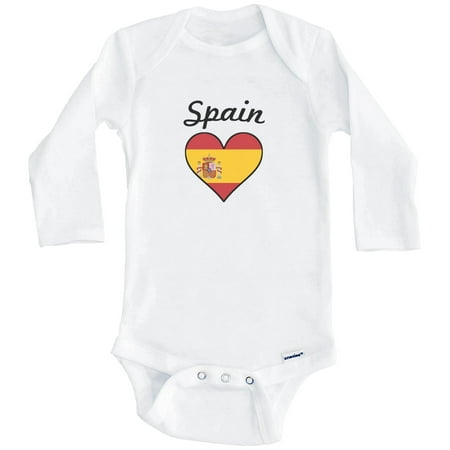 Spanish Flag Heart Spain One Piece Baby Bodysuit (Long Sleeve) 3-6 Months White