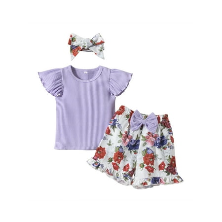 Calsunbaby Baby Girls Summer Shorts Set Solid Color Crew Neck Short Sleeve Rib Tops Floral Print Ruffle Shorts Headband Suit
Calsunbaby Baby Girls Summer Shorts Set Solid Color Crew Neck Short Sleeve Rib Tops Floral Print Ruffle Shorts Headband Suit
