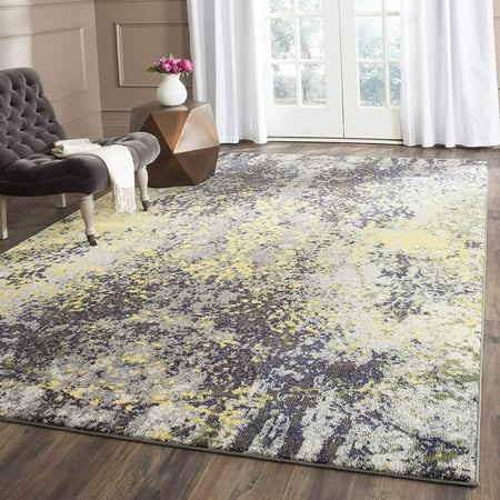 Safavieh Monaco Collection MNC223G Modern Abstract Grey and Multi Distressed Area Rug (9' x 12')