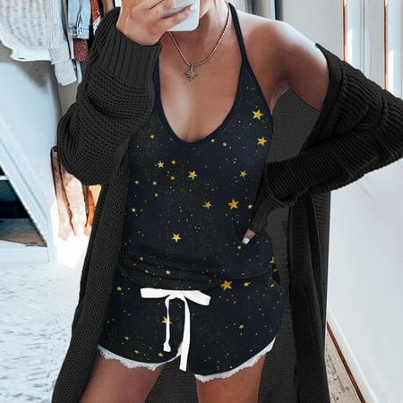 NEGJ Women Sexy Heart Star Printing Halter Pajamas Sleeveless Cami Shorts Lingerie Sleepwear Set
NEGJ Women Sexy Heart Star Printing Halter Pajamas Sleeveless Cami Shorts Lingerie Sleepwear Set