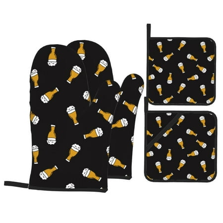 Oven Mitts and Pot Holders Sets 4 pcs - Beer print Heat Resistant Silicone Oven Gloves with Non-Slip Silicone Surface and hot pads for kitchen Baking Cooking BBQ
Oven Mitts and Pot Holders Sets 4 pcs - Beer print Heat Resistant Silicone Oven Gloves with Non-Slip Silicone Surface and hot pads for kitchen Baking Cooking BBQ