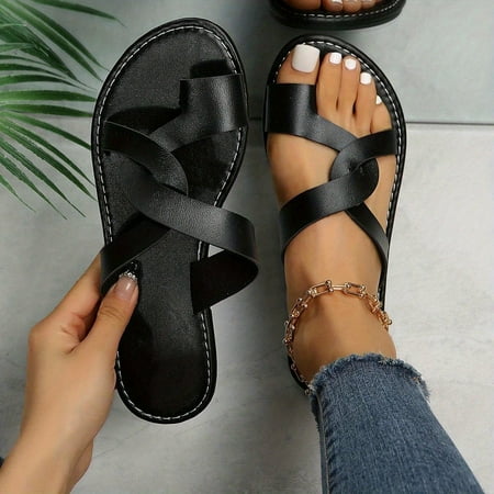 Women s Solid Color Cross Strap Faux Leather Shoes Toe Loop Flat Slides Casual Summer Beach Slides
Women s Solid Color Cross Strap Faux Leather Shoes Toe Loop Flat Slides Casual Summer Beach Slides