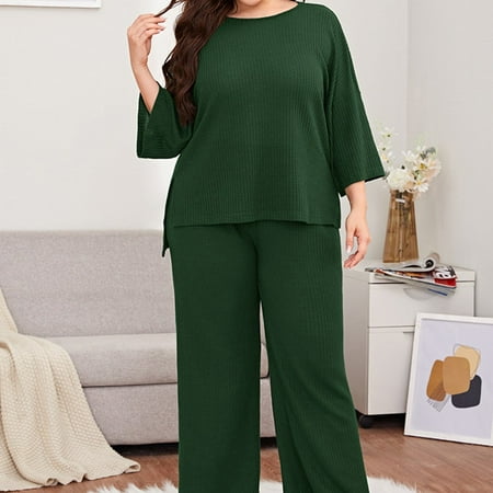 QIFEI Women s Pajama Set Crew Neck Sleepwear Long Sleeve Pajamas Soft 2pcs Dark green 3XL 
QIFEI Women s Pajama Set Crew Neck Sleepwear Long Sleeve Pajamas Soft 2pcs Dark green 3XL