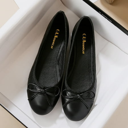 Women‘s Bow Decor Soft Bottom Flat Shoes Slip-on Ballet Shoes Beanies Shoes