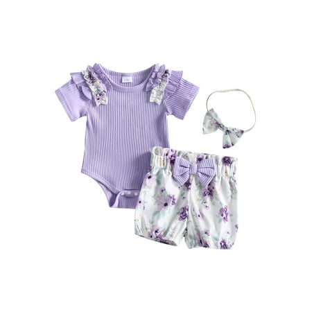 Calsunbaby Baby Girls 3Pcs Summer Clothes Short Sleeve Ruffle Romper + Floral Shorts + Headband Set
Calsunbaby Baby Girls 3Pcs Summer Clothes Short Sleeve Ruffle Romper + Floral Shorts + Headband Set