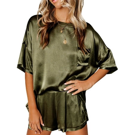 Hanerdun Women 2PCS Loungewear Pajamas Female Short Sleeve Nightwear Sleepwear PJ Sets Green M
Hanerdun Women 2PCS Loungewear Pajamas Female Short Sleeve Nightwear Sleepwear PJ Sets Green M