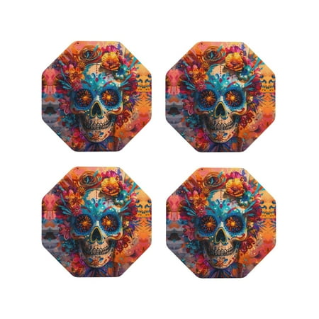 Leather Coasters Set of 4 - Colorful Floral Skull A Lightweight Non-Slip Drink Coasters for Desk Anti-Scalding Desk Cup Coasters for Office Table Decor Octagon
Leather Coasters Set of 4 - Colorful Floral Skull A Lightweight Non-Slip Drink Coasters for Desk Anti-Scalding Desk Cup Coasters for Office Table Decor Octagon