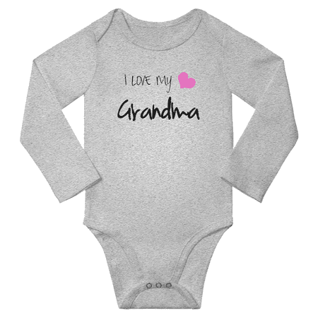 I Love My Grandma Funny Baby Long Sleeve One-pieces Clothes Gift (Gray 12-18M)