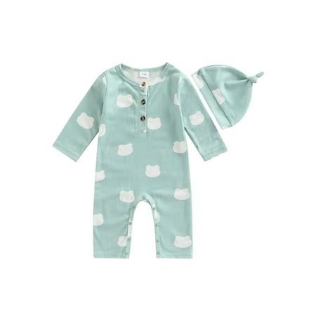Suanret 2Pcs Toddler Infant Baby Girls Boys Outfits Cartoon Print Long Sleeve Snaps Jumpsuit + Hat Clothes Sets Green 9-12 Months
Suanret 2Pcs Toddler Infant Baby Girls Boys Outfits Cartoon Print Long Sleeve Snaps Jumpsuit + Hat Clothes Sets Green 9-12 Months