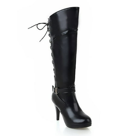 GENILU Womens Comfortable Non Slip Winter Shoes Stretchy High Heel Boot Dress Lace Up Knee-High Boots Black 7
GENILU Womens Comfortable Non Slip Winter Shoes Stretchy High Heel Boot Dress Lace Up Knee-High Boots Black 7