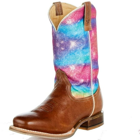 Tin Haul Boys 14-119-0077-0886 Rainbow Sparkles Cowgirl Boot 7 Brown