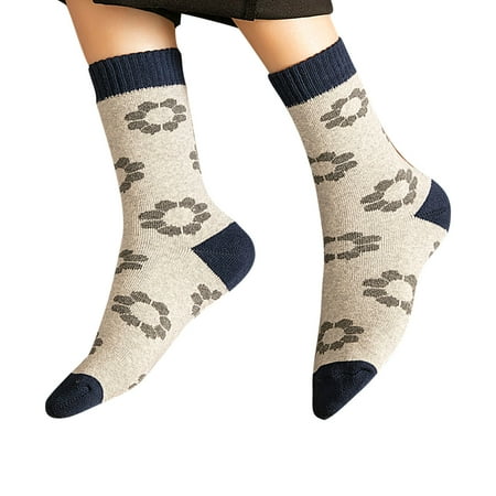 Cotonie Winter Women Coral Fleece Socks Middle Tube Cute Flowers Terry Stocking
