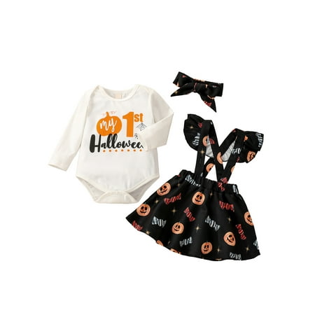 TheFound Newborn Baby Girls My First Halloween Outfit Long Sleeve Romper Tops+Pumpkin Suspender Skirt+Headband 3Pcs Set
TheFound Newborn Baby Girls My First Halloween Outfit Long Sleeve Romper Tops+Pumpkin Suspender Skirt+Headband 3Pcs Set
