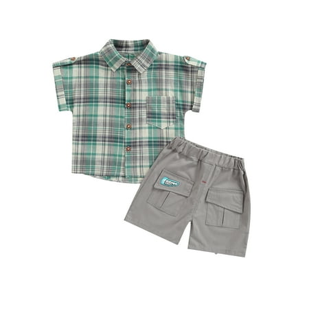 Calsunbaby Kids Baby Boys 2pcs Outfits Set Plaid Print Short Sleeve Lapel Shirt Pockets Shorts Summer Clothes Grey 3-4 Years
Calsunbaby Kids Baby Boys 2pcs Outfits Set Plaid Print Short Sleeve Lapel Shirt Pockets Shorts Summer Clothes Grey 3-4 Years
