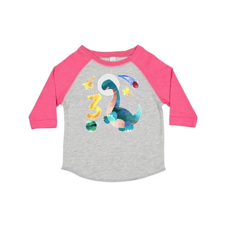 Inktastic Third Birthday Dinosaur Astronaut with Stars and Planet Gift Toddler Boy or Toddler Girl T-Shirt