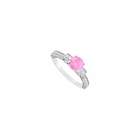 UBUJS3132AW14CZPS September Birthstone Created Pink Sapphire CZ Mil grain Engagement Ring in 14K White Gold - 1 CT TGW , 4 Stones