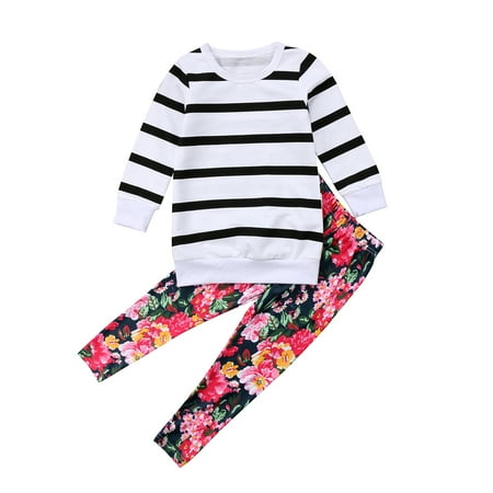 Sunisery Toddler Baby Girl Long Sleeve T-Shirt Tops+Floral Pants Outfit Set