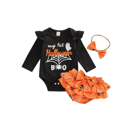 3Pcs Baby Girls My 1st Halloween Clothes Newborn Infant Bodysuit Fall Long Sleeve Letter Romper +Spider Web Shorts+Headband Set
3Pcs Baby Girls My 1st Halloween Clothes Newborn Infant Bodysuit Fall Long Sleeve Letter Romper +Spider Web Shorts+Headband Set