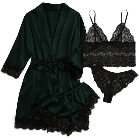 ZWQIANFENGXI Women s Satin Pajama Set 4pcs Floral Lace Trim Cami Lingerie Sleepwear with Robe
ZWQIANFENGXI Women s Satin Pajama Set 4pcs Floral Lace Trim Cami Lingerie Sleepwear with Robe
