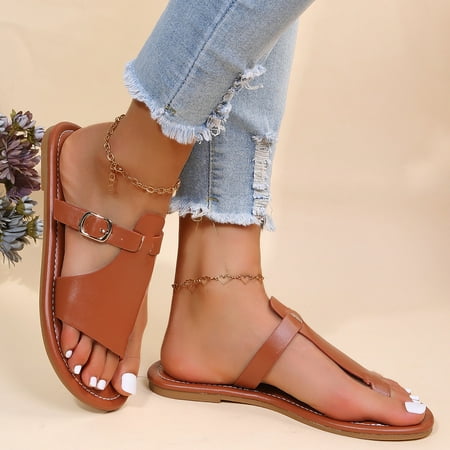 uikmnh Women Shoes Flip Flops For Women Casual Bohemian Sandals Beach Shoes Thong Sandals Brown 6.5