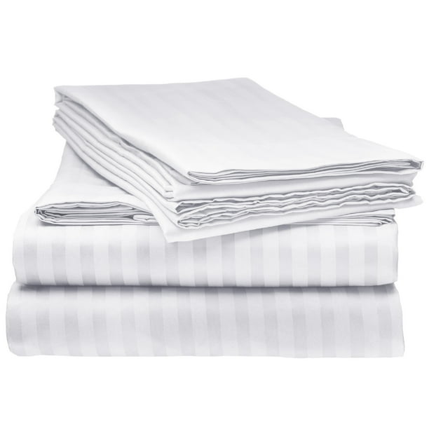 ELAINE KAREN 1800 Series - Soft Brushed Microfiber - Striped KING Bed Sheet Set, White