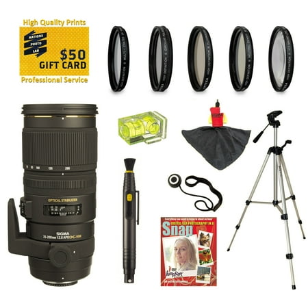 Sigma 70-200mm f\/2.8 APO EX DG HSM OS FLD Large Aperture Telephoto Zoom Lens with UV, CPL, FLD, ND4,+10 Macro Filters and kit for Nikon D4s, D4, D3x, Df, D810, D800, D750, D7100, D5300, D3300, D3200