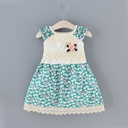 Hunpta Toddler Kids Baby Girls Flower Print Lace Ruffle Princess Dress Brooch Outfits