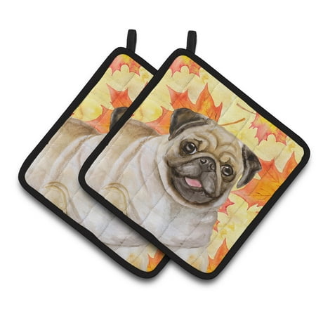 Caroline s Treasures Fawn Pug Fall Pair of Pot Holders