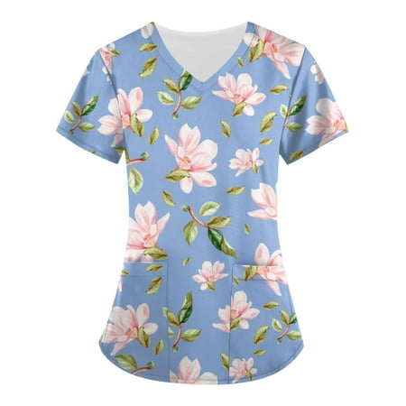Sksloeg Scrub Tops Comfortable Easy Fit Lightweight Durable Soft Stretch Flower Printed Workwear V-Neck Scrub Top With Pockets Blue S
Sksloeg Scrub Tops Comfortable Easy Fit Lightweight Durable Soft Stretch Flower Printed Workwear V-Neck Scrub Top With Pockets Blue S