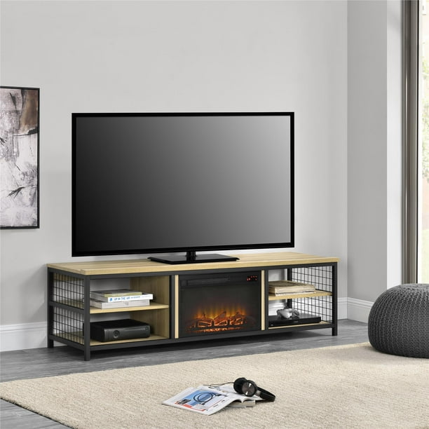 Ameriwood Home Broadview TV Stand with Fireplace for TVs up to 75", Golden Oak
