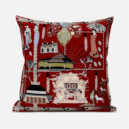 Amrita Sen Designs CAPL986FSDS-BL-20x20 20 x 20 in. City Palace Suede Blown & Closed Pillow - Red Pink & Black