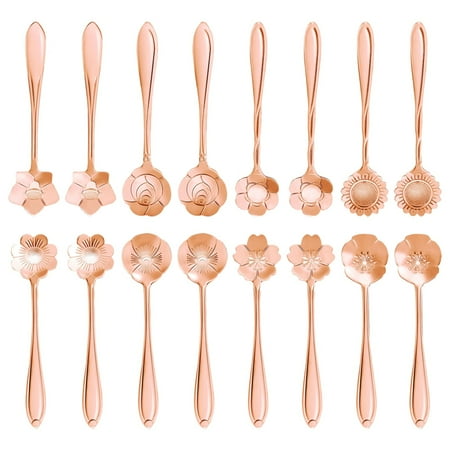 16 Pcs Set Stainless Steel Flower Coffee Spoon Dessert Sugar Ice Cream Tea Spoon Set for Kitchen Cafe or Bar