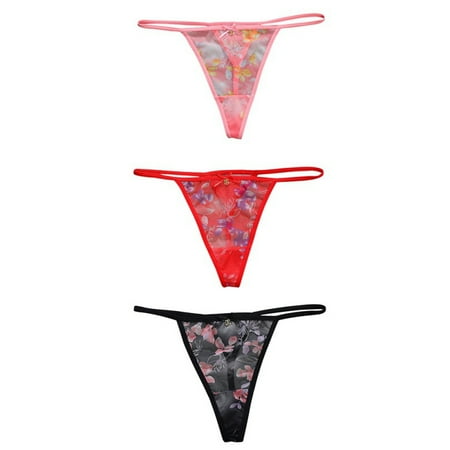

Baywell Women s Lace Thong Strappy Underwear Panty Set of 3 Sheer Floral Soft Low Waist (Weight)99-165LBS